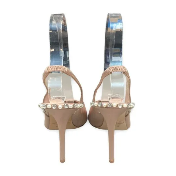 SJP by Sarah Jessica Parker Cy Pointed Toe Slingback Heel Nude Satin $495 - Picture 6 of 10